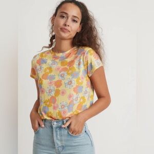 Marine Layer | Swing Crew Tee in Yellow Vintage Floral XS Colorful Whimsy 70's